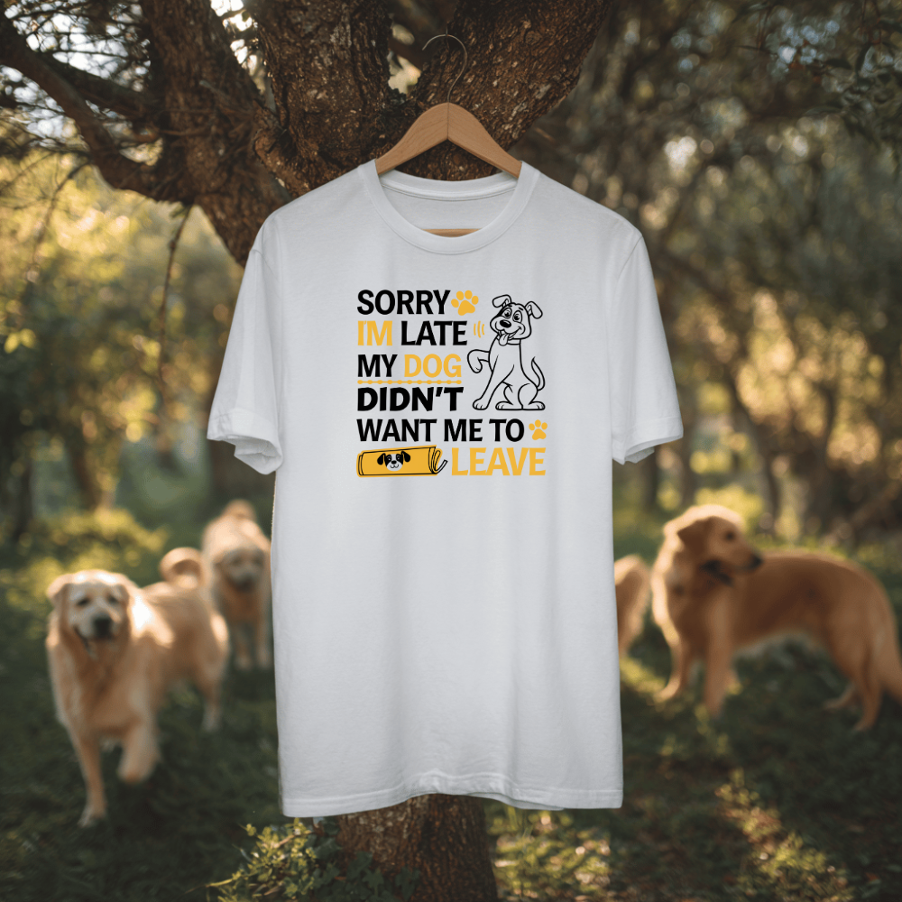Sorry I'm Late My Dog Didn't Want Me To Leave | Adult Short Sleeve T-Shirt (4 Colors)
